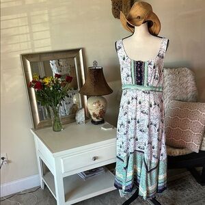 Mantaray white boho novelty monkey pineapple floral sleeveless maxi dress 14​